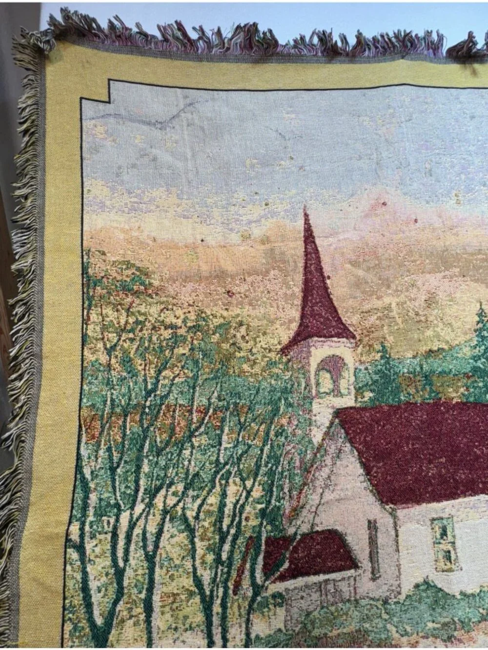 Caring Keepsakes Amazing Grace Rustic Scenery Tapestry Throw Blanket Fringe Trim
